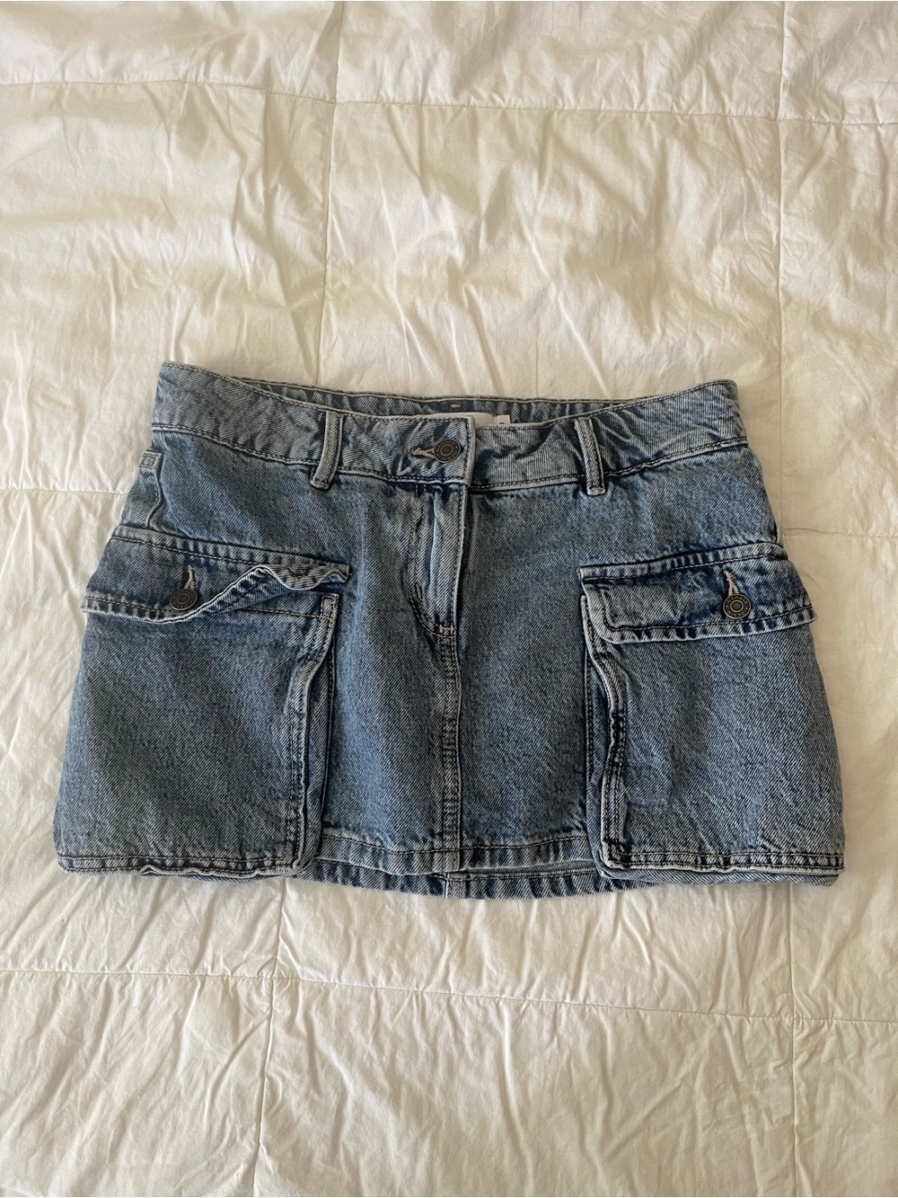Garage Light Blue Denim Skirt with Waistband Detail